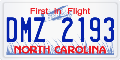 NC license plate DMZ2193