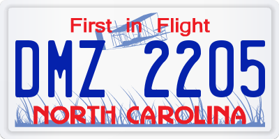 NC license plate DMZ2205