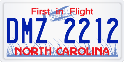 NC license plate DMZ2212