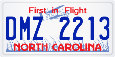 NC license plate DMZ2213