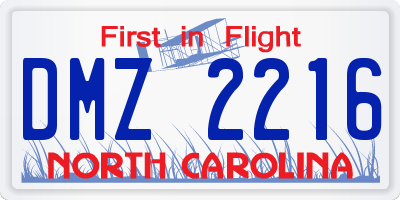 NC license plate DMZ2216