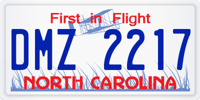 NC license plate DMZ2217