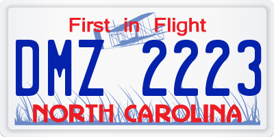 NC license plate DMZ2223