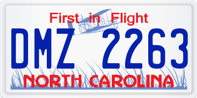 NC license plate DMZ2263