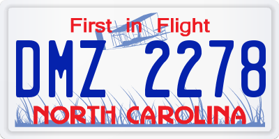 NC license plate DMZ2278