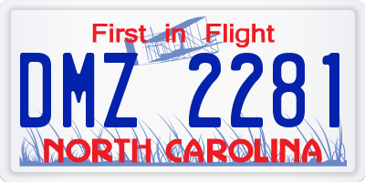 NC license plate DMZ2281