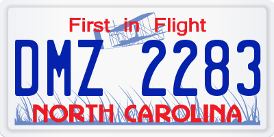 NC license plate DMZ2283