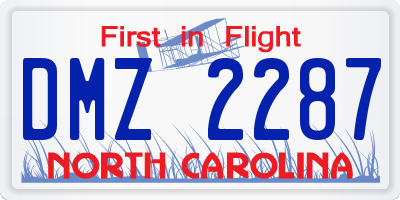 NC license plate DMZ2287