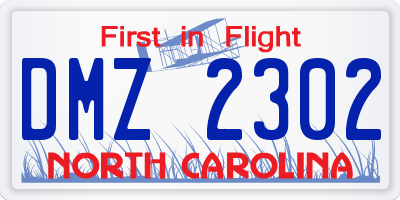 NC license plate DMZ2302