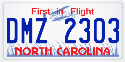 NC license plate DMZ2303