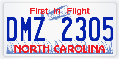 NC license plate DMZ2305