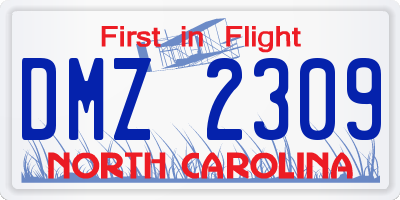 NC license plate DMZ2309