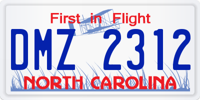 NC license plate DMZ2312