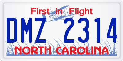 NC license plate DMZ2314