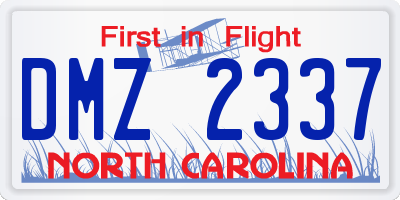 NC license plate DMZ2337