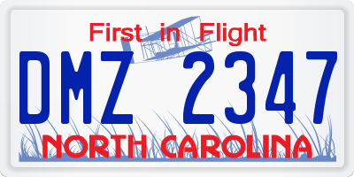 NC license plate DMZ2347