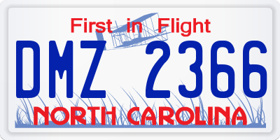 NC license plate DMZ2366