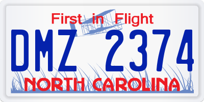 NC license plate DMZ2374
