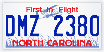 NC license plate DMZ2380