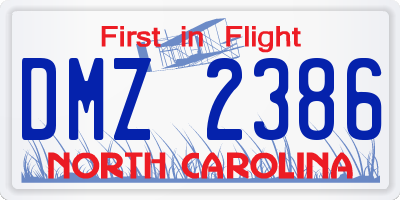 NC license plate DMZ2386