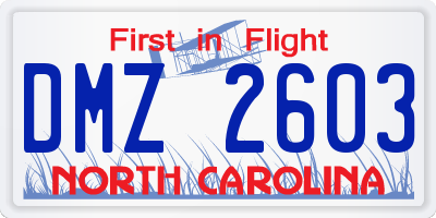 NC license plate DMZ2603