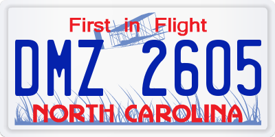 NC license plate DMZ2605