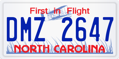 NC license plate DMZ2647
