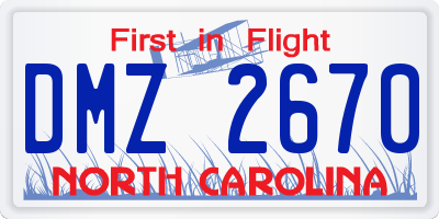 NC license plate DMZ2670