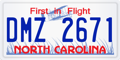 NC license plate DMZ2671
