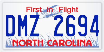 NC license plate DMZ2694