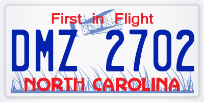 NC license plate DMZ2702