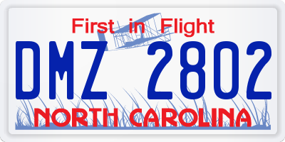 NC license plate DMZ2802