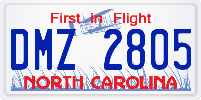 NC license plate DMZ2805
