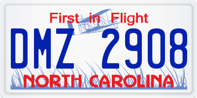 NC license plate DMZ2908