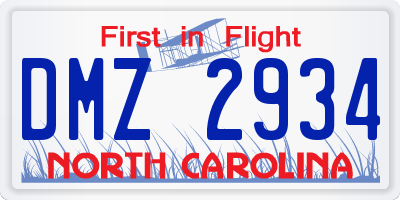 NC license plate DMZ2934