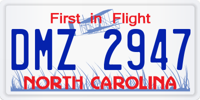 NC license plate DMZ2947