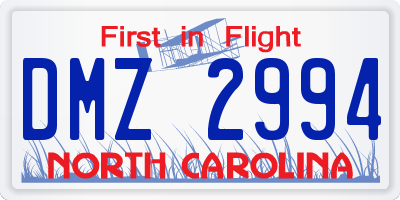 NC license plate DMZ2994