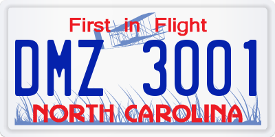 NC license plate DMZ3001