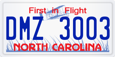 NC license plate DMZ3003