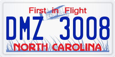 NC license plate DMZ3008