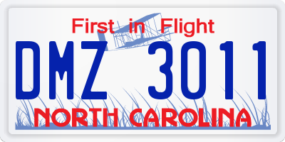 NC license plate DMZ3011