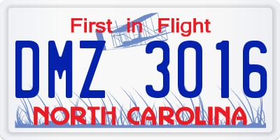 NC license plate DMZ3016