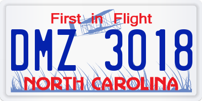 NC license plate DMZ3018