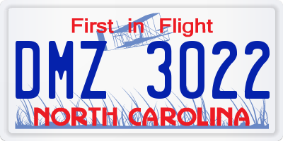 NC license plate DMZ3022