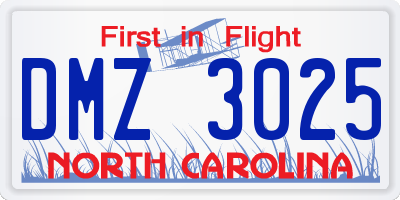 NC license plate DMZ3025