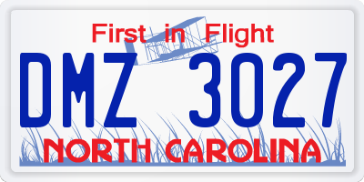 NC license plate DMZ3027