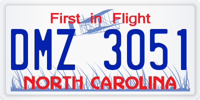 NC license plate DMZ3051
