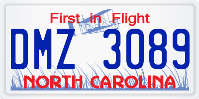 NC license plate DMZ3089