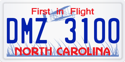 NC license plate DMZ3100