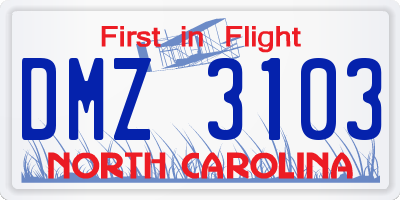 NC license plate DMZ3103